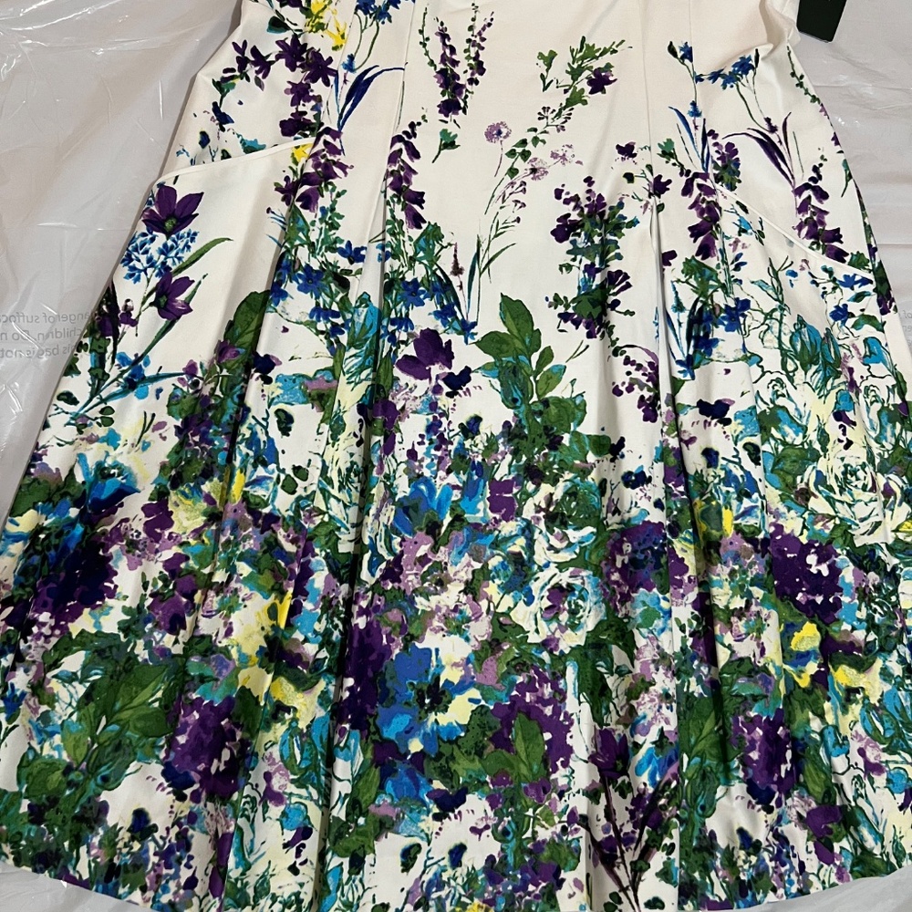 NWT Lauren Ralph Lauren Women’s Floral Fit & Flare Dress White Multi Size 14 - Picture 7 of 15